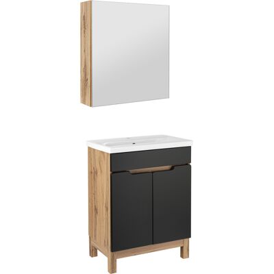 Astor Zestaw Łazienkowy 60cm 2d Alma Szafka Z Lustrem Dąb Wotan / Czarny Mat Astor Zestaw Łazienkowy 60cm 2d Alma Szafka Z Lustrem Dąb Wotan / Czarny Mat