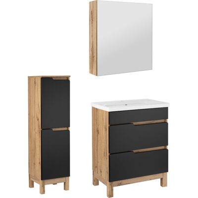 Astor Zestaw Łazienkowy 60cm 2s Alma Półsłupek Szafka Z Lustrem Dąb Wotan / Czarny Mat Astor Zestaw Łazienkowy 60cm 2s Alma Półsłupek Szafka Z Lustrem Dąb Wotan / Czarny Mat