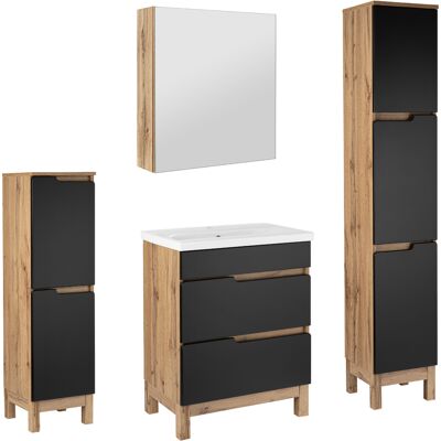 Astor Zestaw Łazienkowy 60cm 2s Alma Słupki Szafka Z Lustrem Dąb Wotan / Czarny Mat Astor Zestaw Łazienkowy 60cm 2s Alma Słupki Szafka Z Lustrem Dąb Wotan / Czarny Mat
