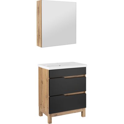 Astor Zestaw Łazienkowy 60cm 2s Alma Szafka Z Lustrem Dąb Wotan / Czarny Mat Astor Zestaw Łazienkowy 60cm 2s Alma Szafka Z Lustrem Dąb Wotan / Czarny Mat