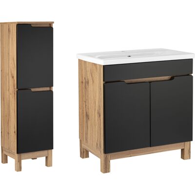 Astor Zestaw Łazienkowy 80cm 2d Alma Półsłupek Dąb Wotan / Czarny Mat Astor Zestaw Łazienkowy 80cm 2d Alma Półsłupek Dąb Wotan / Czarny Mat
