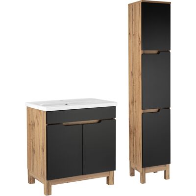 Astor Zestaw Łazienkowy 80cm 2d Alma Słupek Dąb Wotan / Czarny Mat Astor Zestaw Łazienkowy 80cm 2d Alma Słupek Dąb Wotan / Czarny Mat
