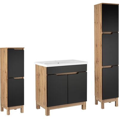 Astor Zestaw Łazienkowy 80cm 2d Alma Słupek Półsłupek Dąb Wotan / Czarny Mat Astor Zestaw Łazienkowy 80cm 2d Alma Słupek Półsłupek Dąb Wotan / Czarny Mat