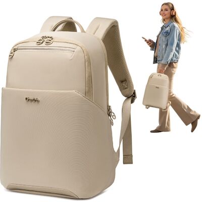 wowbag Beżowy elegancki damski plecak dwukomorowy dla pracy studiów wodoodporny wowbag Beżowy elegancki damski plecak dwukomorowy dla pracy studiów wodoodporny