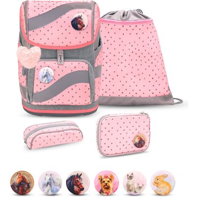 Zestaw szkolnych plecaków Belmil Smarty Pink Dots 5 sztuk Zestaw szkolnych plecaków Belmil Smarty Pink Dots 5 sztuk