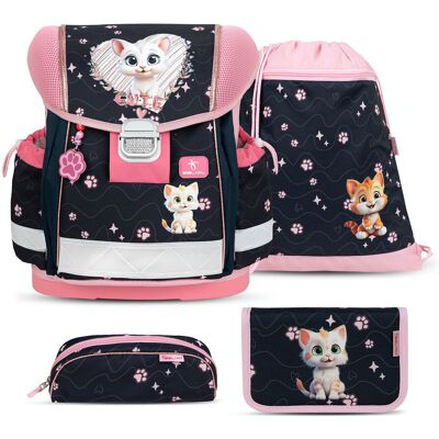 Ergonomiczny zestaw szkolny dla dziewczynek – Belmil Classy 'Cute Kitten Pinky' (4-częściowy), lekki i wygodny Ergonomiczny zestaw szkolny dla dziewczynek – Belmil Classy 'Cute Kitten Pinky' (4-częściowy), lekki i wygodny