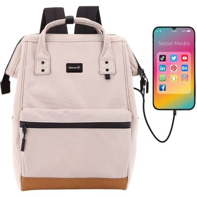 Plecak damski w miejskim stylu beżowy duży i pojemny na laptopa port USB szkolny HIMAWARI Plecak damski w miejskim stylu beżowy duży i pojemny na laptopa port USB szkolny HIMAWARI