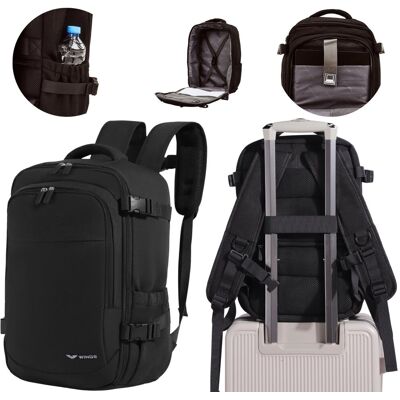 Plecak Kabinowy Wings 40x25x20 Cm 20l Do Ryanair/wizz Air, Na Laptop 14”, Czarny, Nylon Plecak Kabinowy Wings 40x25x20 Cm 20l Do Ryanair/wizz Air, Na Laptop 14”, Czarny, Nylon