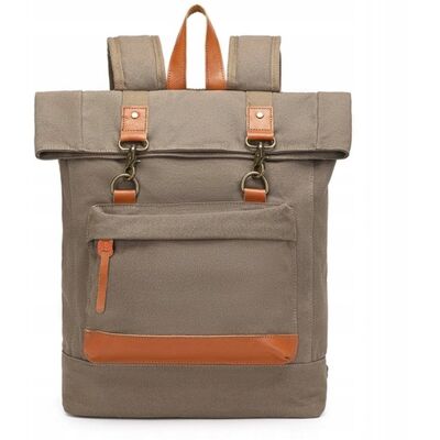 Kono Plecak Męski Vintage Brezentowy Beżowy Khaki Płócienno Skórzany Arizona Kono Plecak Męski Vintage Brezentowy Beżowy Khaki Płócienno Skórzany Arizona