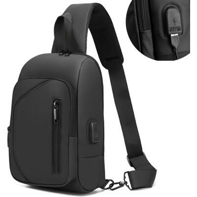 TEKAN Plecak Na Ramię Nerka Czarna Saszetka Wodoodporna Wtyk Usb Na Powerbank TEKAN Plecak Na Ramię Nerka Czarna Saszetka Wodoodporna Wtyk Usb Na Powerbank
