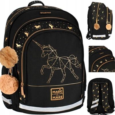 Starpak PLECAK SZKOLNY DZIEWCZYNKI CZARNY ZŁOTY UNICORN JEDNOROŻEC TORNISTER 41CM Starpak PLECAK SZKOLNY DZIEWCZYNKI CZARNY ZŁOTY UNICORN JEDNOROŻEC TORNISTER 41CM