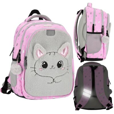 Starpak Różowy, USZTYWNIANY plecak szkolny dla dziewczynki, z odblaskami TRZYKOMOROWY kotek 40x29x20cm, 23 l Starpak Różowy, USZTYWNIANY plecak szkolny dla dziewczynki, z odblaskami TRZYKOMOROWY kotek 40x29x20cm, 23 l
