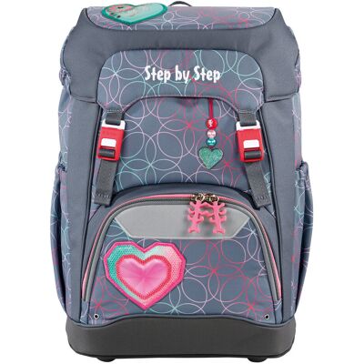 Hama Tornister dla dziewczynki Step by Step GRADE GLITTER HEART serce szary Hama Tornister dla dziewczynki Step by Step GRADE GLITTER HEART serce szary