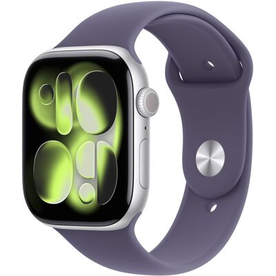 Apple Watch Series 11 GPS 46mm Silver Aluminium Case with Purple Fog Sport Band - S/M,Model A3333 Apple Watch Series 11 GPS 46mm Silver Aluminium Case with Purple Fog Sport Band - S/M,Model A3333