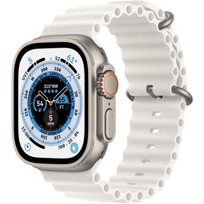 Apple Watch Ultra GPS + Cellular, 49mm Titanium Case with White Ocean Band Apple Watch Ultra GPS + Cellular, 49mm Titanium Case with White Ocean Band