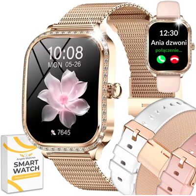 Smartwatch Damski Angelo Watches AWK-88 Rozmowy Zestaw 3 Paski Bransoletka Menu PL Złoty Smartwatch Damski Angelo Watches AWK-88 Rozmowy Zestaw 3 Paski Bransoletka Menu PL Złoty