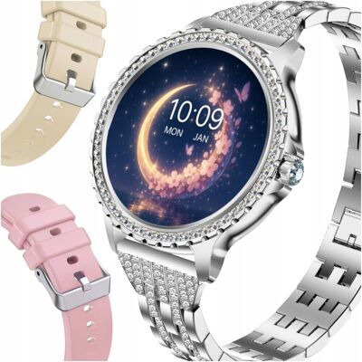 Angelo Watches Smartwatch Damski Srebrny Angelo Lumière 2025 – Zegarek z Funkcją Rozmów, Powiadomienia, Zdrowie, 3 Paski w Zestawie Angelo Watches Smartwatch Damski Srebrny Angelo Lumière 2025 – Zegarek z Funkcją Rozmów, Powiadomienia, Zdrowie, 3 Paski w Zestawie