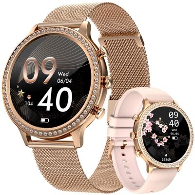 Smartwatch Damski Veltori VT310-1 Złota Bransoleta + Różowy Pasek Silikonowy Smartwatch Damski Veltori VT310-1 Złota Bransoleta + Różowy Pasek Silikonowy