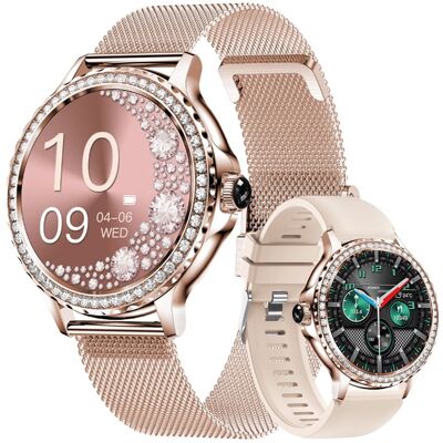 Smartwatch Damski Veltori VT320-1 Złota Bransoleta + Różowy Pasek Silikonowy Smartwatch Damski Veltori VT320-1 Złota Bransoleta + Różowy Pasek Silikonowy