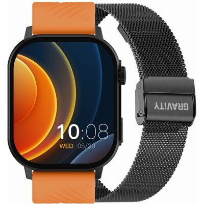 Smartwatch Gravity GT15-2 Pomarańczowy Pasek Silikonowy + Czarna Bransoleta Smartwatch Gravity GT15-2 Pomarańczowy Pasek Silikonowy + Czarna Bransoleta