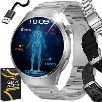 Smartwatch Męski 2025 Angelo Watches AT Srebrny - Ekran AMOLED 1,43' EKG Ciśnienie Rozmowy Bluetooth Zestaw 3w1 Smartwatch Męski 2025 Angelo Watches AT Srebrny - Ekran AMOLED 1,43' EKG Ciśnienie Rozmowy Bluetooth Zestaw 3w1