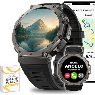 Angelo Watches Smartwatch Męski ADM-58 GPS AMOLED Rozmowy Kompas 5ATM + 2 Paski + 2 Szkła Angelo Watches Smartwatch Męski ADM-58 GPS AMOLED Rozmowy Kompas 5ATM + 2 Paski + 2 Szkła