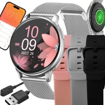 Lewer SMARTWATCH ZEGAREK DAMSKI POLSKIE MENU ROZMOWY POWIADOM SREBRNY SPORT PASKI Lewer SMARTWATCH ZEGAREK DAMSKI POLSKIE MENU ROZMOWY POWIADOM SREBRNY SPORT PASKI