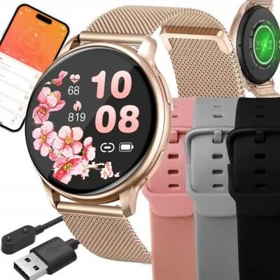 Lewer SMARTWATCH ZEGAREK DAMSKI PRO ZŁOTY ROZMOWY POWIADOMIENIA SPORT 4 PASKI PL Lewer SMARTWATCH ZEGAREK DAMSKI PRO ZŁOTY ROZMOWY POWIADOMIENIA SPORT 4 PASKI PL