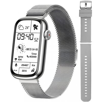 Zegarek Smartwatch Damski Hagen HC12.111.1411.5312-SET srebrny zestaw bransoleta mesh + pasek Zegarek Smartwatch Damski Hagen HC12.111.1411.5312-SET srebrny zestaw bransoleta mesh + pasek