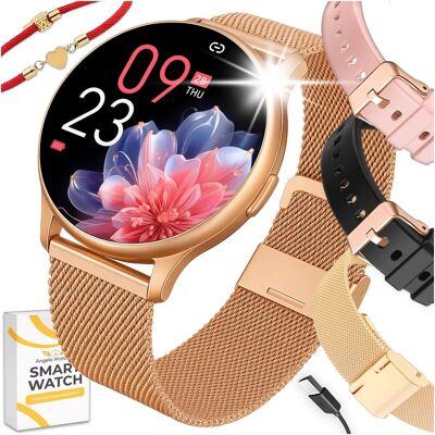 Zegarek Smartwatch DT77 Damski Angelo Watches AT-77 Różowe Złoto + 4 Paski, Rozmowy Bluetooth, Menu PL Zegarek Smartwatch DT77 Damski Angelo Watches AT-77 Różowe Złoto + 4 Paski, Rozmowy Bluetooth, Menu PL