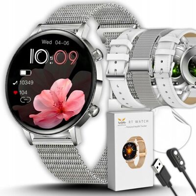 Zegarek Smartwatch MK96 Damski Angelo Watches Srebrny Rozmowy BT AMOLED IP68 Zestaw 3 Paski Zegarek Smartwatch MK96 Damski Angelo Watches Srebrny Rozmowy BT AMOLED IP68 Zestaw 3 Paski