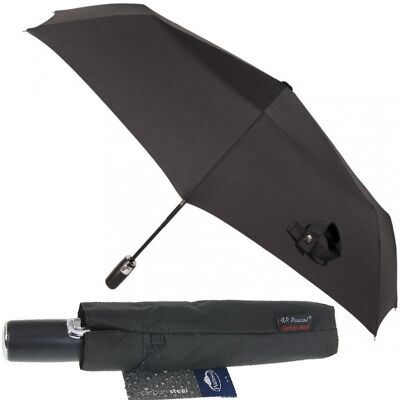 Automatyczna czarna parasolka męska marki Parasol ze skórzaną rączką Automatyczna czarna parasolka męska marki Parasol ze skórzaną rączką