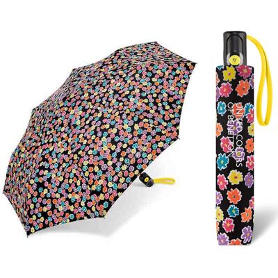 Automatyczna parasolka do torebki 29 cm BENETTON czarna w kolorowe kwiatki Automatyczna parasolka do torebki 29 cm BENETTON czarna w kolorowe kwiatki