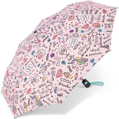 United Benetton 59057 parasolka parasol damski różowy z napisami Z POKROWCEM United Benetton 59057 parasolka parasol damski różowy z napisami Z POKROWCEM