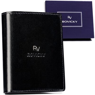 Bezpieczny portfel męski ze skóry naturalnej z ochroną kart RFID Rovicky, czarny Bezpieczny portfel męski ze skóry naturalnej z ochroną kart RFID Rovicky, czarny