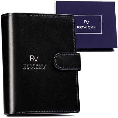 Bezpieczny zapinany portfel męski ze skóry naturalnej z ochroną kart RFID Rovicky, czarny Bezpieczny zapinany portfel męski ze skóry naturalnej z ochroną kart RFID Rovicky, czarny