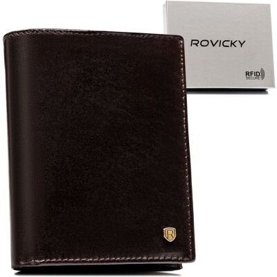 Brązowy klasyczny portfel męski ze skóry naturalnej ROVICKY duży rozbudowany na karty pionowy bez zapięcia pudełko na prezent ochrona RFID Brązowy klasyczny portfel męski ze skóry naturalnej ROVICKY duży rozbudowany na karty pionowy bez zapięcia pudełko na prezent ochrona RFID