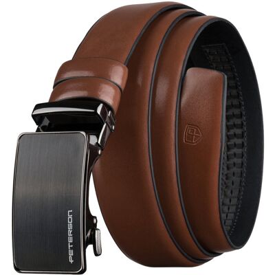 Brązowy skórzany pasek męski do spodni 125 PETERSON automatyczna klamra elegancki modny casualowy Brązowy skórzany pasek męski do spodni 125 PETERSON automatyczna klamra elegancki modny casualowy