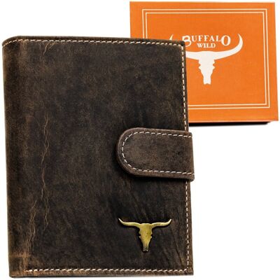 BUFFALO WILD Skórzany portfel męski duży brązowy klasyczny pionowy na zatrzask funkcjonalny na karty i gotówkę elegancki prezent ochrona RFID BUFFALO WILD Skórzany portfel męski duży brązowy klasyczny pionowy na zatrzask funkcjonalny na karty i gotówkę elegancki prezent ochrona RFID