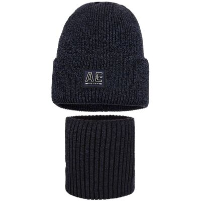 Chłopięcy Komplet Zimowy: Czapka I Komin Denim Ambra R.50/54 Chłopięcy Komplet Zimowy: Czapka I Komin Denim Ambra R.50/54