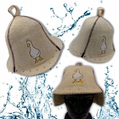 Inny producent Czapka do sauny z WELNY OWCZEJ NATURALNEJ z haftem ( Gęś ) w kolorze jasnym Inny producent Czapka do sauny z WELNY OWCZEJ NATURALNEJ z haftem ( Gęś ) w kolorze jasnym