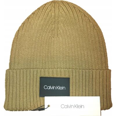 Czapka Zimowa Calvin Klein Z Gumowym Logo Camelowa Czapka Zimowa Calvin Klein Z Gumowym Logo Camelowa
