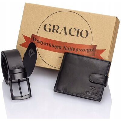 Czarny pasek i portfel RFID elegancki zestaw ze skóry naturalnej - GRACIO Czarny pasek i portfel RFID elegancki zestaw ze skóry naturalnej - GRACIO