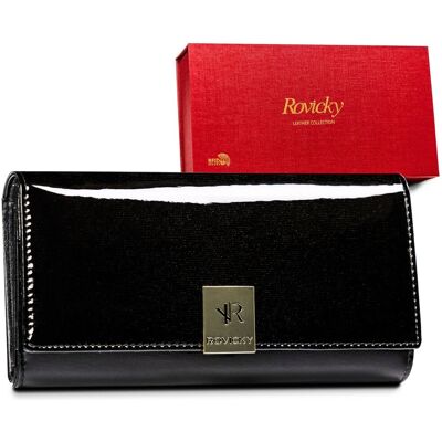 Czarny Portfel Damski Skórzany Lakierowany Rovicky® Czarny Portfel Damski Skórzany Lakierowany Rovicky®