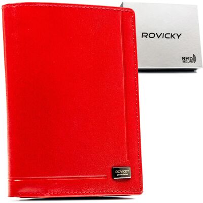 Czerwony portfel damski skórzany bez zapięcia ROVICKY składany pionowy karty gotówka elegancki Czerwony portfel damski skórzany bez zapięcia ROVICKY składany pionowy karty gotówka elegancki