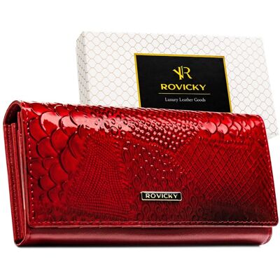 Rovicky Damski portfel ze skóry naturalnej lakierowany skórzany z RFID na prezent czerwony Rovicky Damski portfel ze skóry naturalnej lakierowany skórzany z RFID na prezent czerwony
