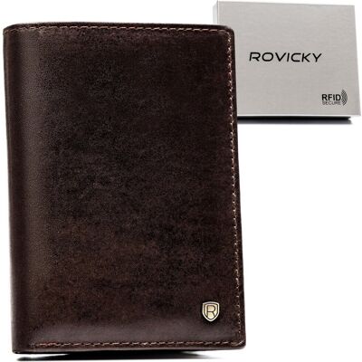 Duży brązowy portfel męski z wysuwanym etui na karty dokumenty ROVICKY skóra naturalna rozbudowany pionowy bez zapięcia elegancki na prezent RFID Duży brązowy portfel męski z wysuwanym etui na karty dokumenty ROVICKY skóra naturalna rozbudowany pionowy bez zapięcia elegancki na prezent RFID