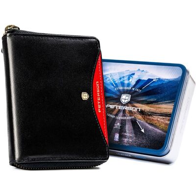 Duży portfel męski na suwak skóra naturalna ochrona RFID Protect Peterson, czarny czerwony Duży portfel męski na suwak skóra naturalna ochrona RFID Protect Peterson, czarny czerwony