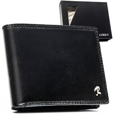 Duży portfel męski skórzany czarny LOREN rfid rozbudowany na karty elegancki poziomy bez zapięcia Duży portfel męski skórzany czarny LOREN rfid rozbudowany na karty elegancki poziomy bez zapięcia