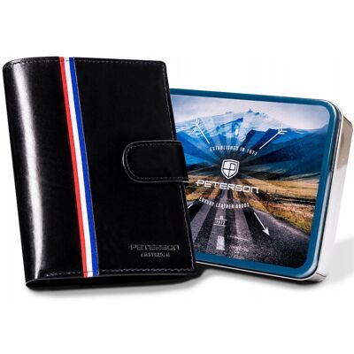 Duży skórzany portfel dla mężczyzn elegancki funkcjonalny PETERSON z ochroną kart RFID czarny Duży skórzany portfel dla mężczyzn elegancki funkcjonalny PETERSON z ochroną kart RFID czarny